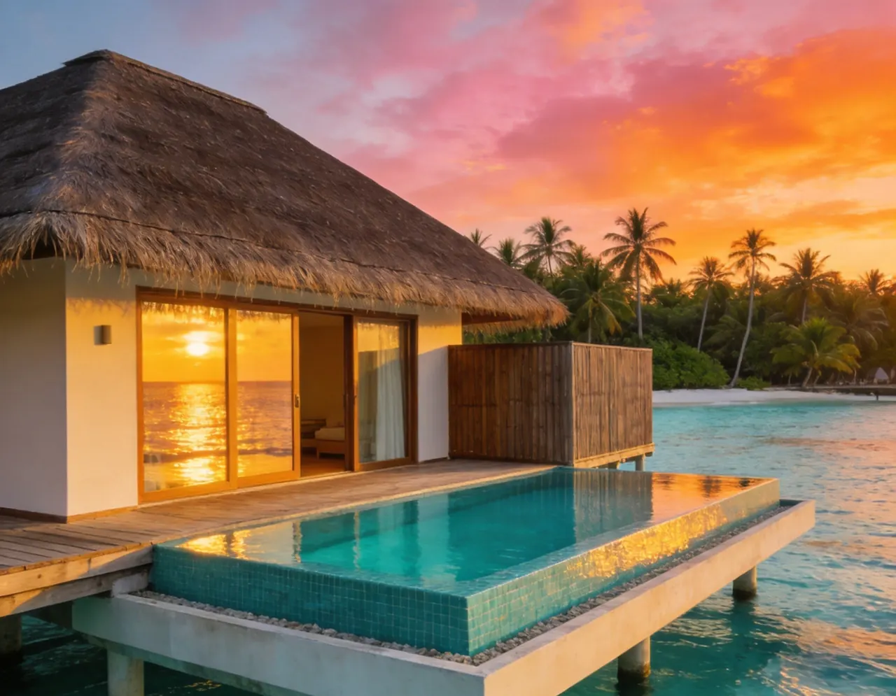 Maldives Overwater Bungalow atmospheric destination scene for pet portraits